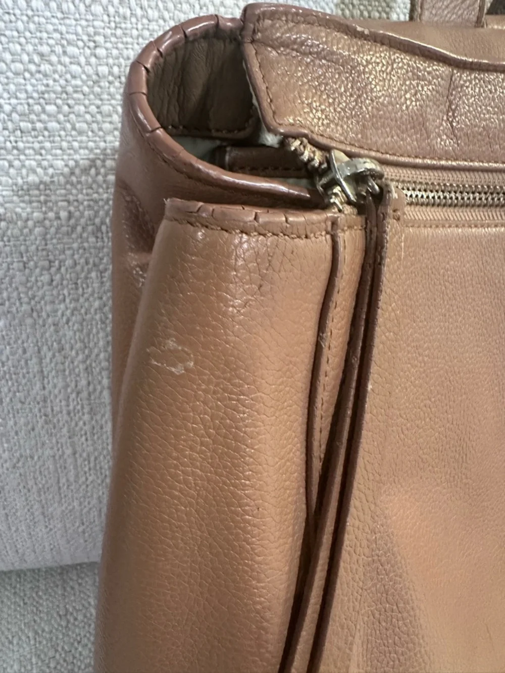 Mina Baie Leather Harper Baby Bag in Tan & Neoprene diaper changing pad